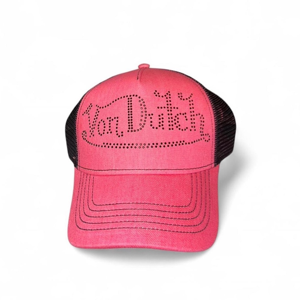 Von Dutch Hot Pink With Black Rhinestones Trucker Hat Unisex